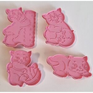Vintage 1990 Wilton Pink Cat Cookie Cutter Set of 4 Kitty Yarn Scratching Post